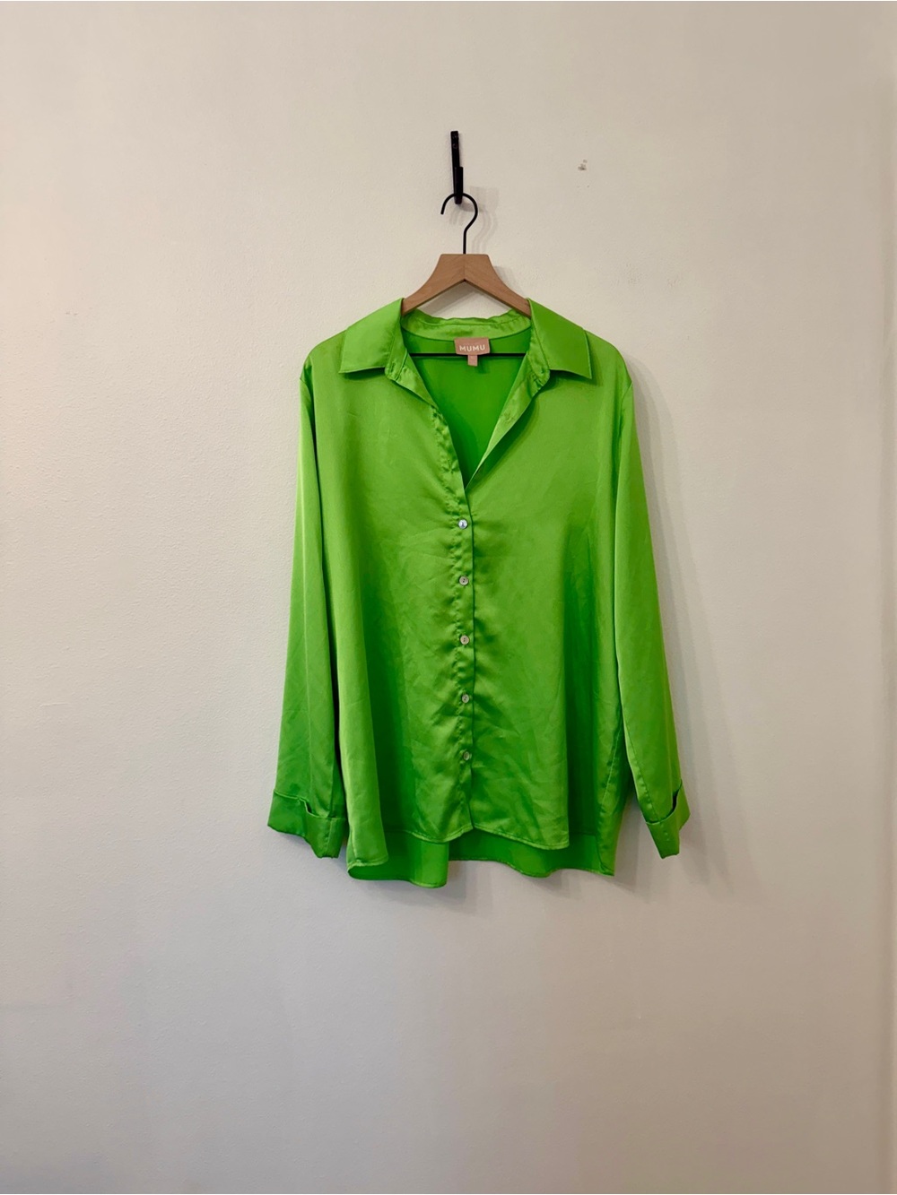 Show Me Your MuMu Bright Green Satin Button-Down Shirt